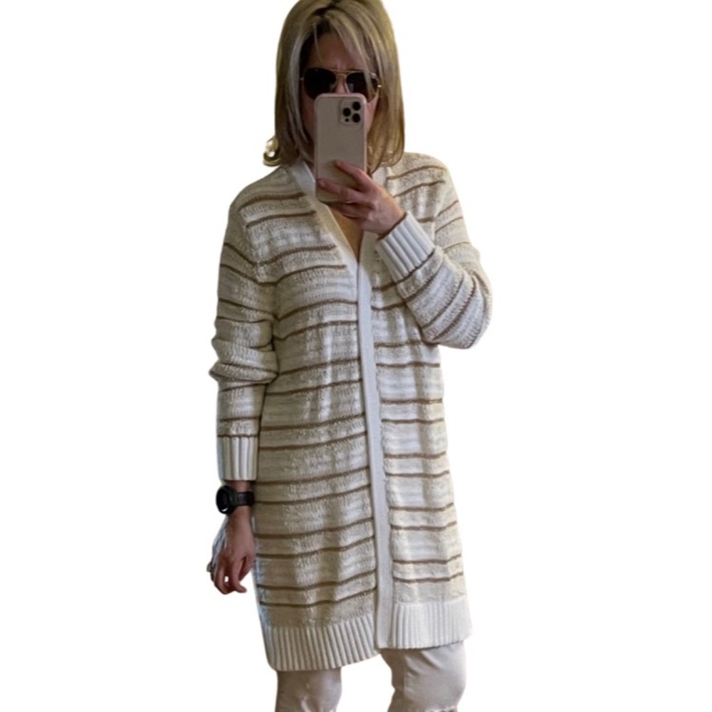 LOFT Shimmer Stripe Open Cardigan Size XL